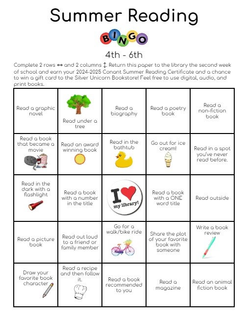 Grades 4-6 Summer Reading Bingo Sheet Grades 4-6 Summer Reading Bingo Sheet