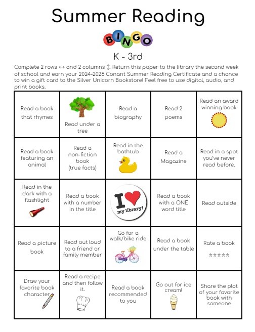 Grades K-3 Summer Reading Bingo Sheet
