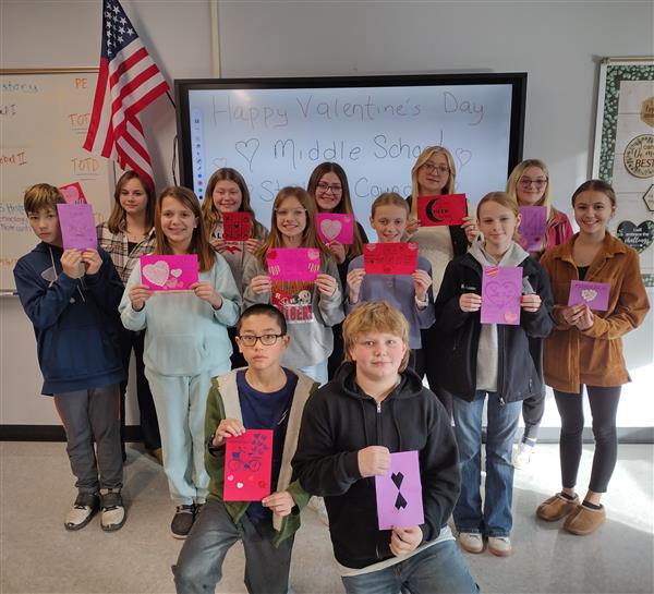 The Middle School Student Council recently gathered to make Valentine's for the residents of the Addison Place. 