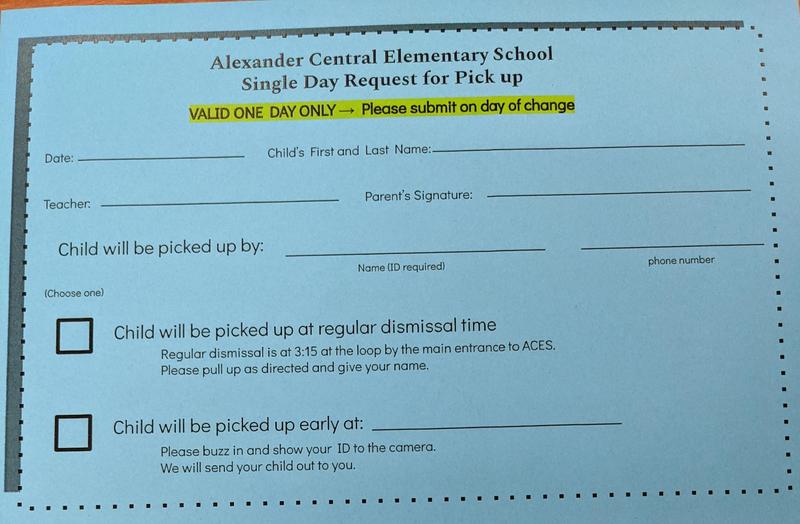 Single Day Request for Pick Up Form