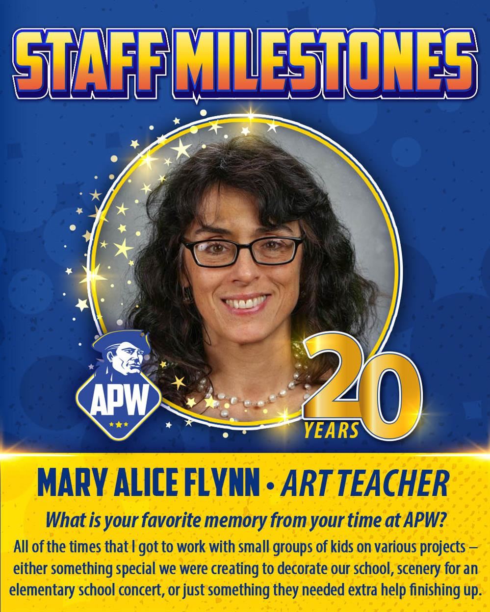  Photo of Mary Alice Flynn getting recognized for 20 years at APW