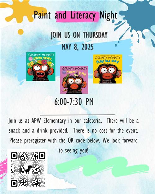 Paint and Literacy Night - May 8 from 6-7:30PM