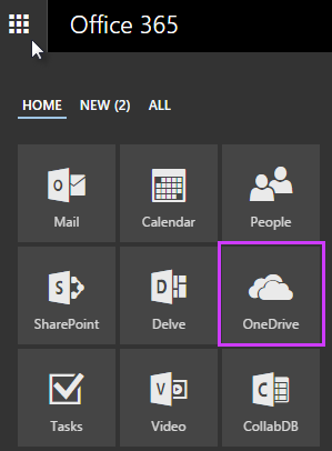 Using the app launcher in Office 365 to go to OneDrive for Business