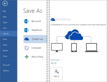 Saving a file to OneDrive