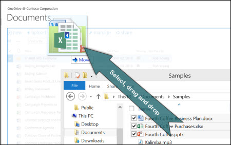 Drag and drop to upload files to OneDrive