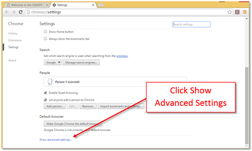 Click Show Advanced Settings 