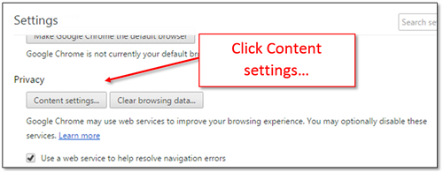 Click Content Settings 