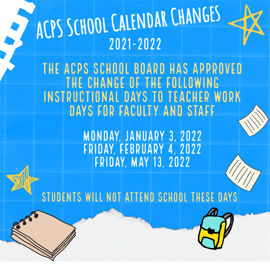 This is the image for the news article titled ACPS 21-22 Calendar Changes