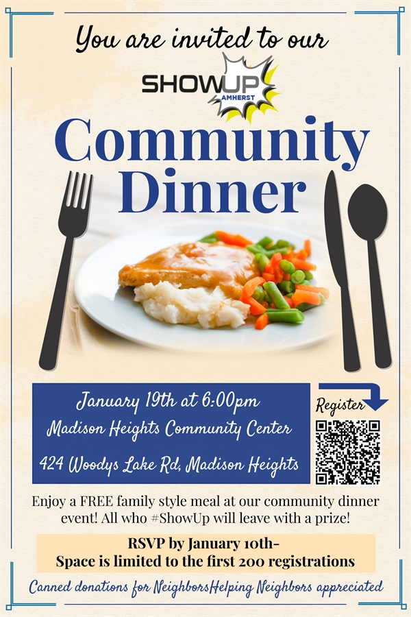 This is the image for the news article titled Community Connections Dinner-#ShowUpAmherst