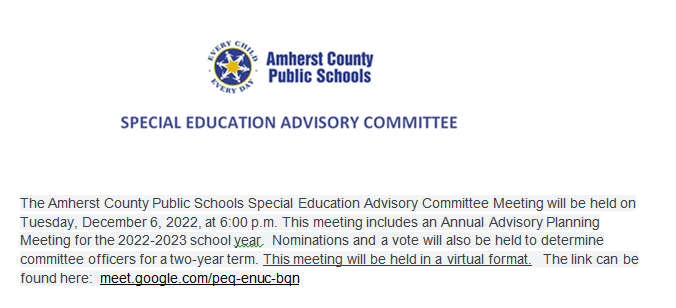 This is the image for the news article titled Special Education Advisory Committee