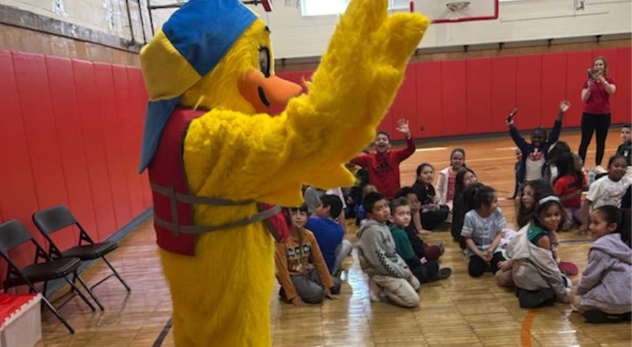 Stewie the Duck and his friend Sarah Caro, from the Stew Leonard III Water Safety Foundation, spoke to all Northwest’s students about tips to stay safe around water this summer.
