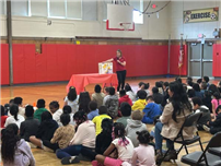 Stewie the Duck and his friend Sarah Caro, from the Stew Leonard III Water Safety Foundation, spoke to all Northwest’s students about tips to stay safe around water this summer. thumbnail266315
