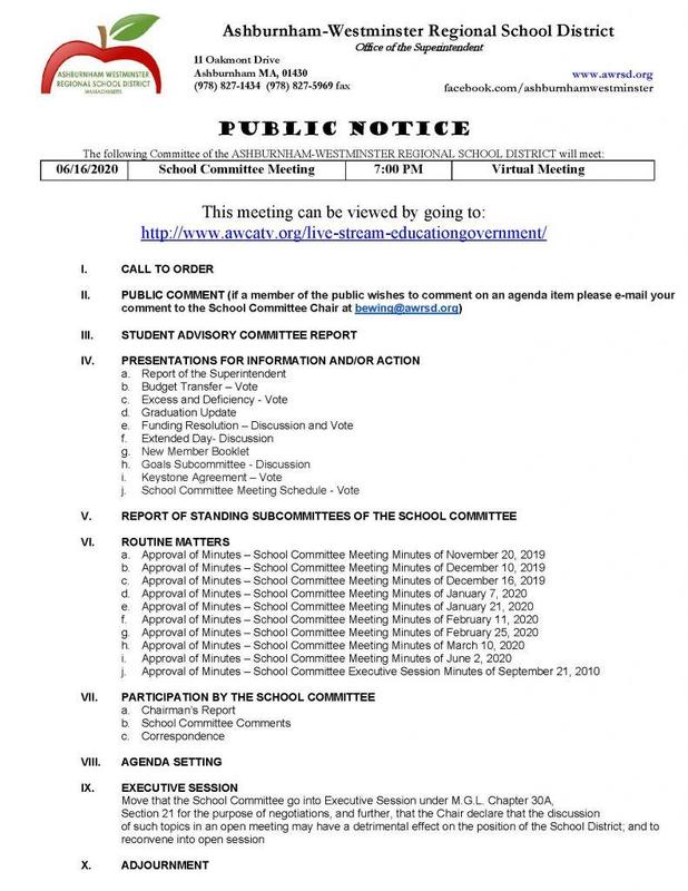 School Committee Meeting 6/16/2020