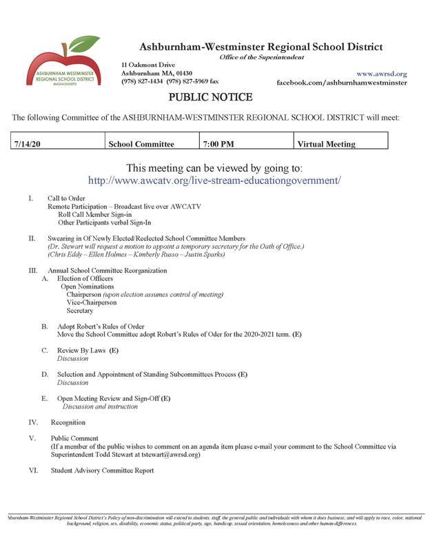 7/14/2020 School Committee Agenda