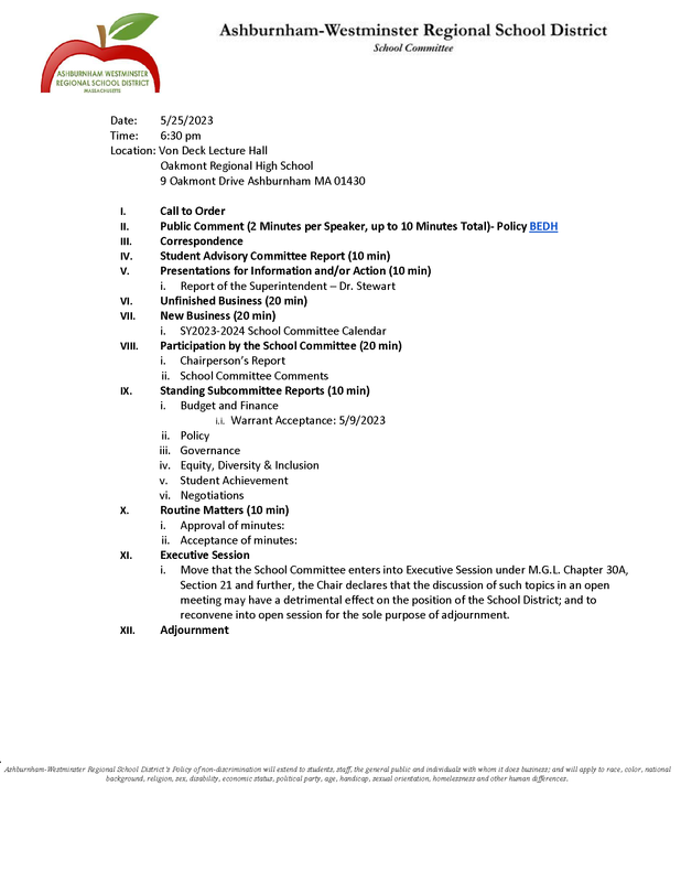 School  Committee Meeting 5/25/2023