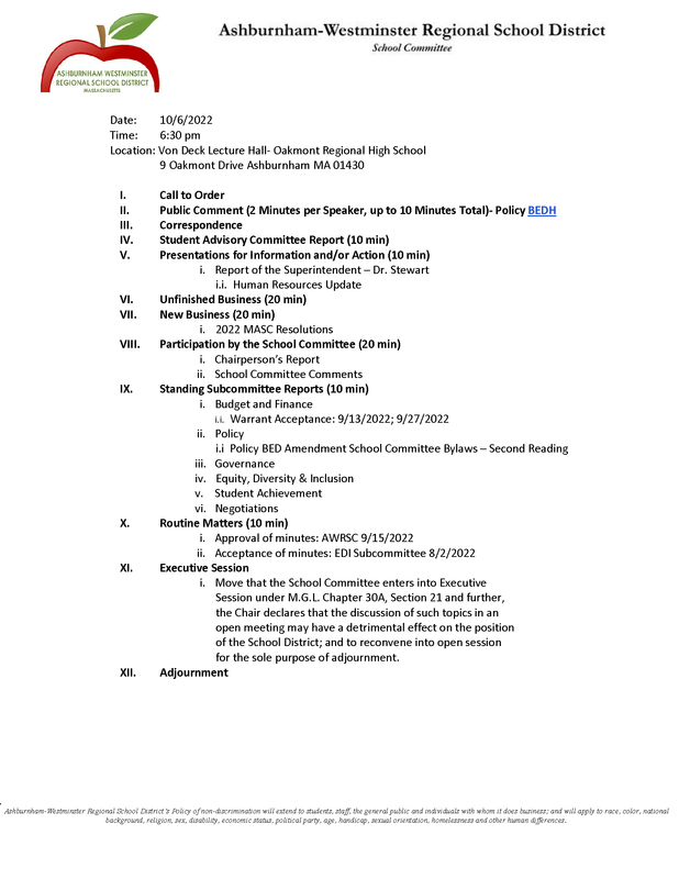 School Committee Meeting 10/6/2022