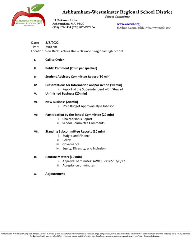 School Committee Meeting 3/8/2022