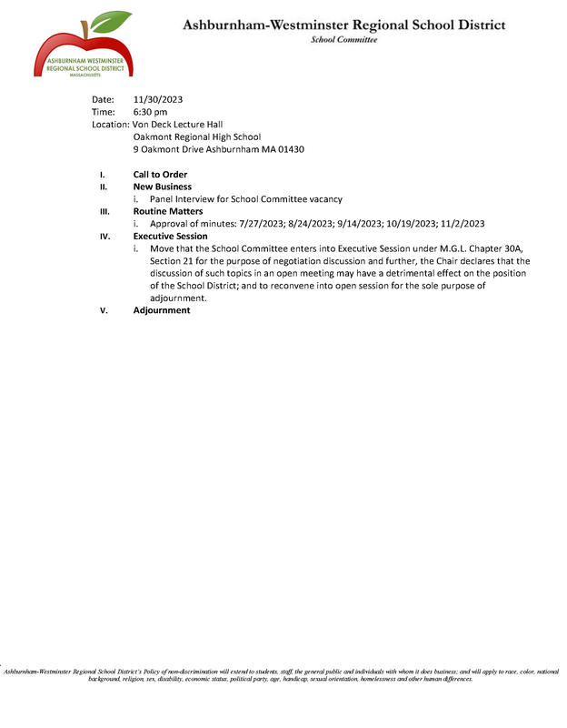 School Committee Meeting 11/30/2023