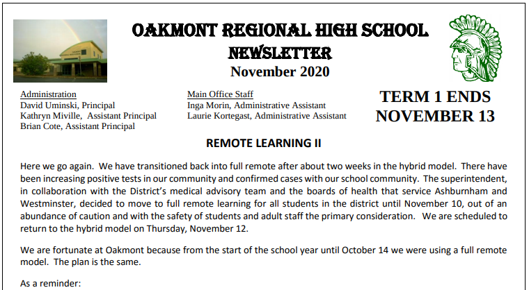 Oakmont November 2020 Newsletter