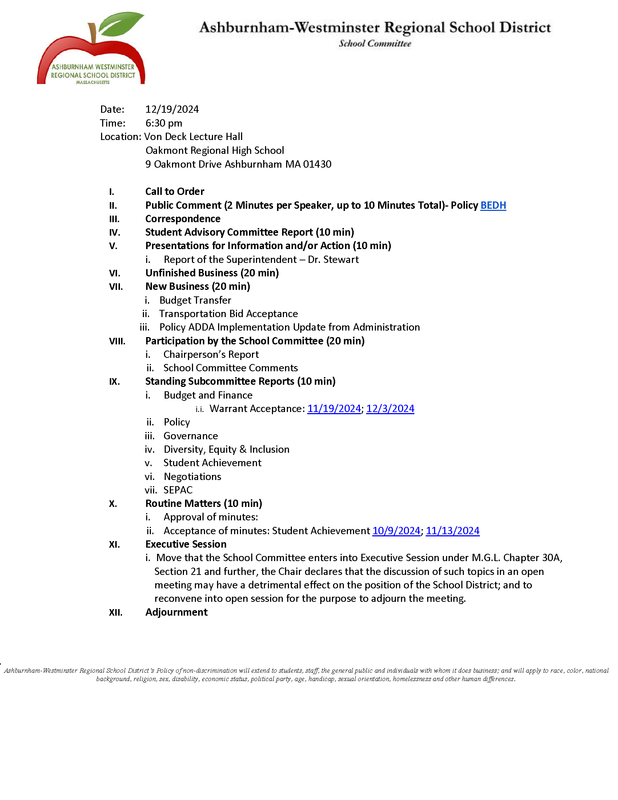 School Committee Meeting 12/19/2024 Featured Photo