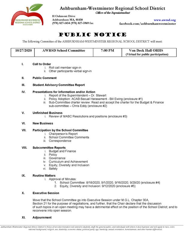 School Committee Meeting 10/27/2020