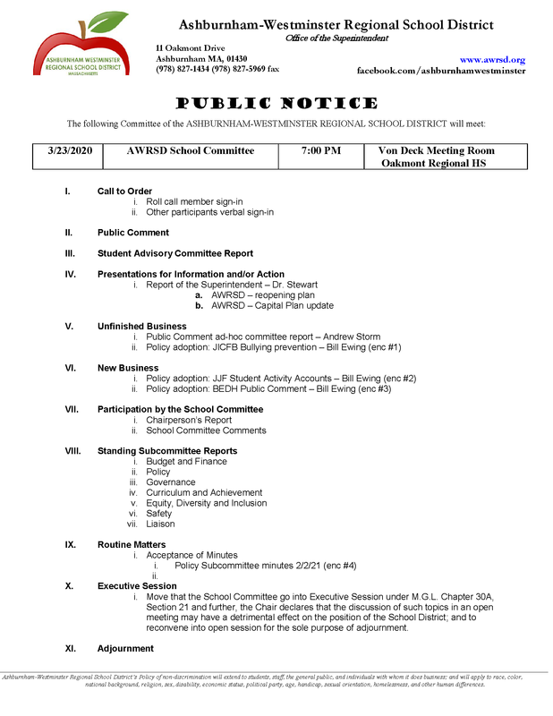 School Committee Meeting 3/23/2021