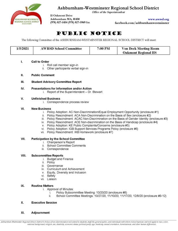 School Committee Meeting 1/5/2021