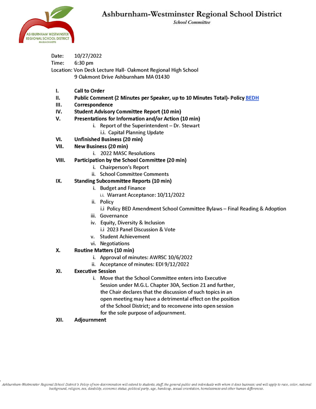 School Committee Meeting 10/27/2022