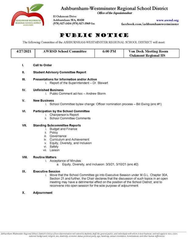 School Committee Meeting 4/27/2021