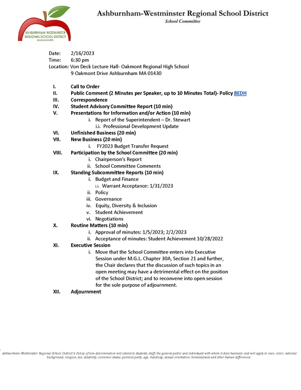 School Committee Meeting 2/16/2023