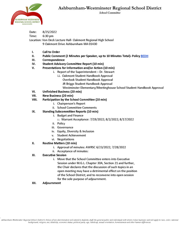 School Committee Meeting 8/25/2022