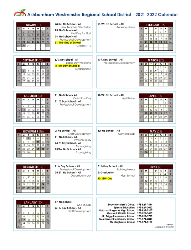 2021-22 School Year Calendar