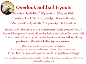 OMS Softball Tryouts schedule