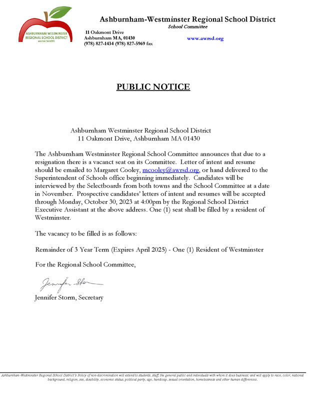 Public Notice - School Committee Vacancy