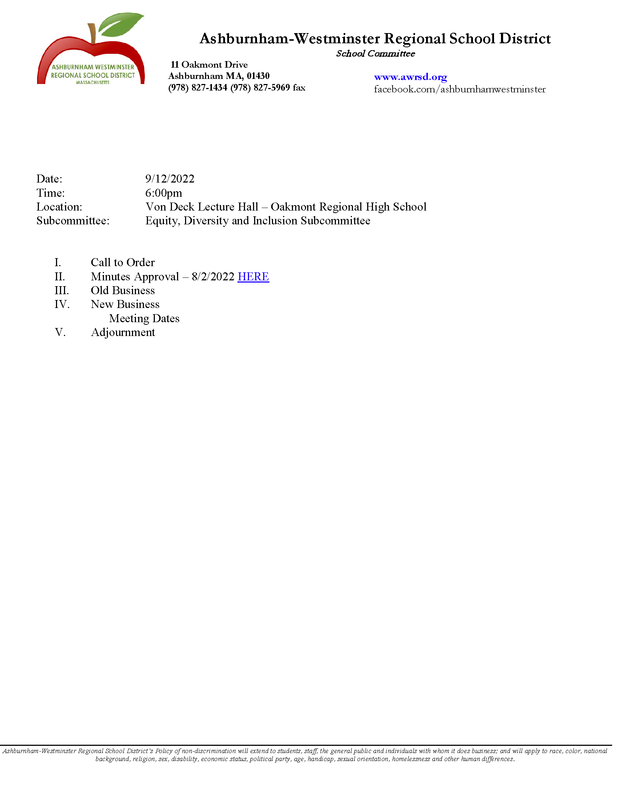 Equity, Diversity and Inclusion Subcommittee Meeting 9/12/2022