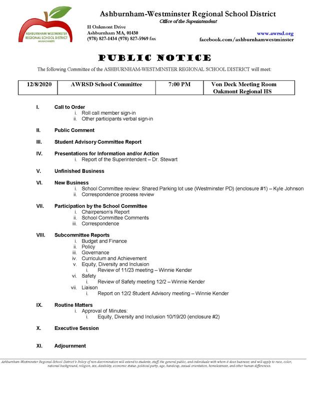 School Committee Meeting 12/8/2020