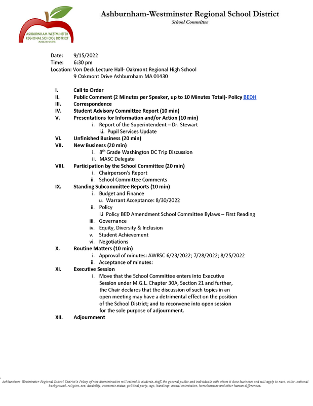 School Committee Meeting 9/15/2022