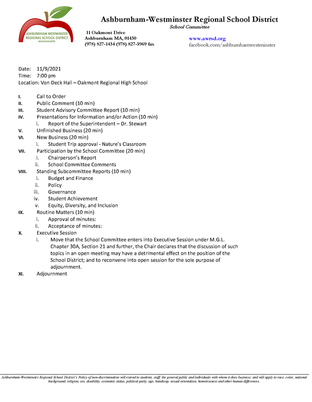 School  Committee Meeting 11/9/2021