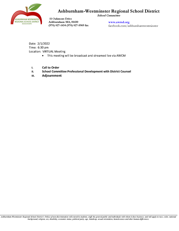 School Committee Workshop 2/1/2022