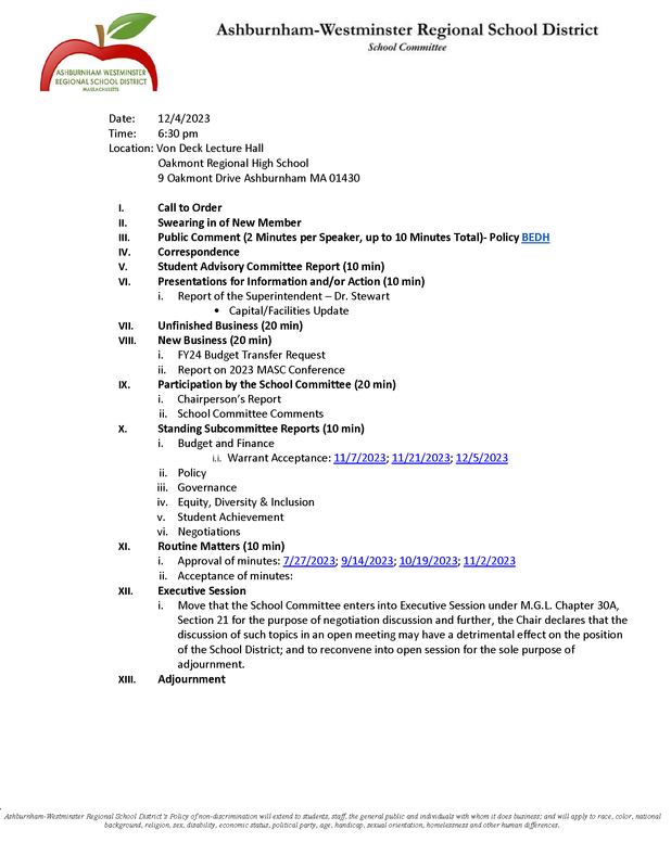 School Committee Meeting 12/14/2023