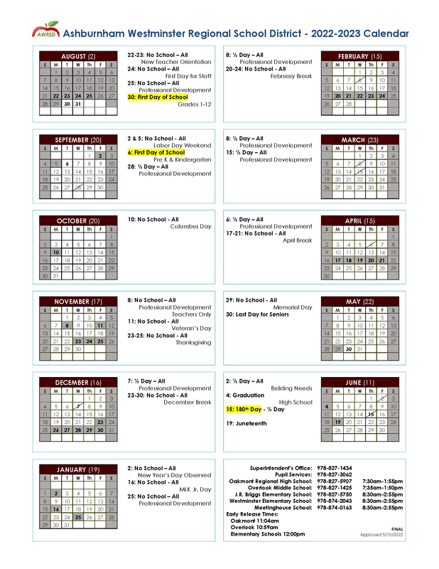 2022-23 School Year Calendar