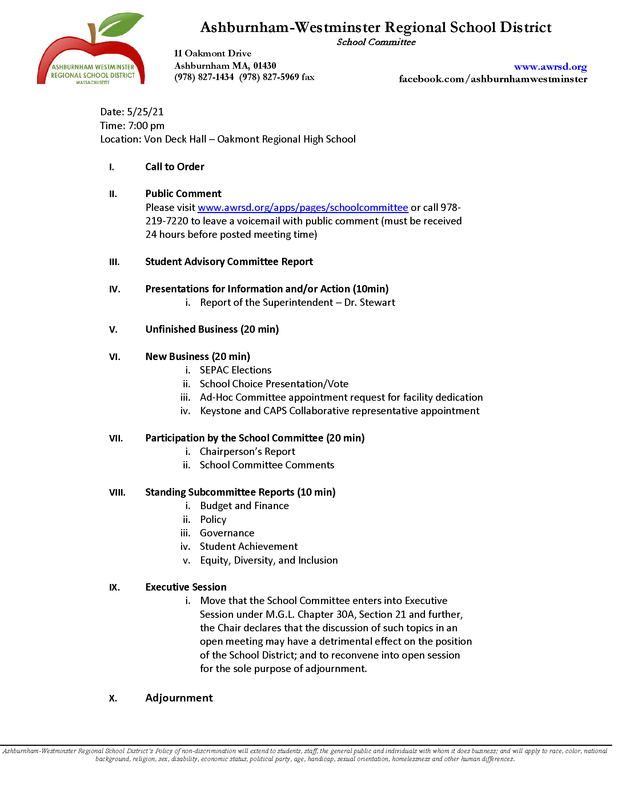 School Committee Meeting 5/25/2021