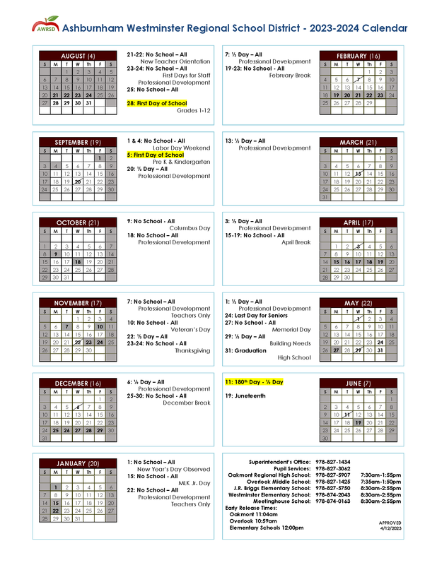 23-24 School Year Calendar Approved 4/13/2023