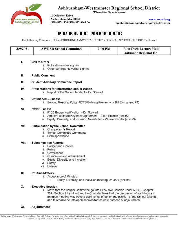 School Committee Meeting 3/9/2021