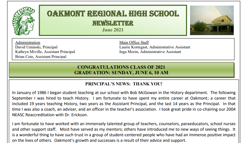 Oakmont Newsletter - June 2021 Edition