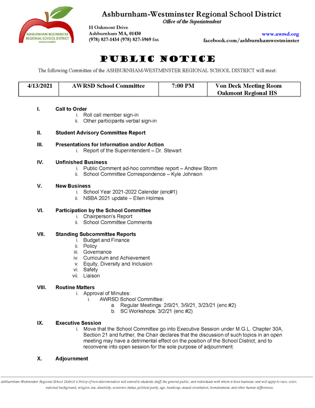 School Committee Meeting 4/13/2021