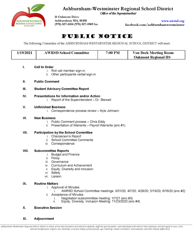 School Committee Meeting 1/19/2021