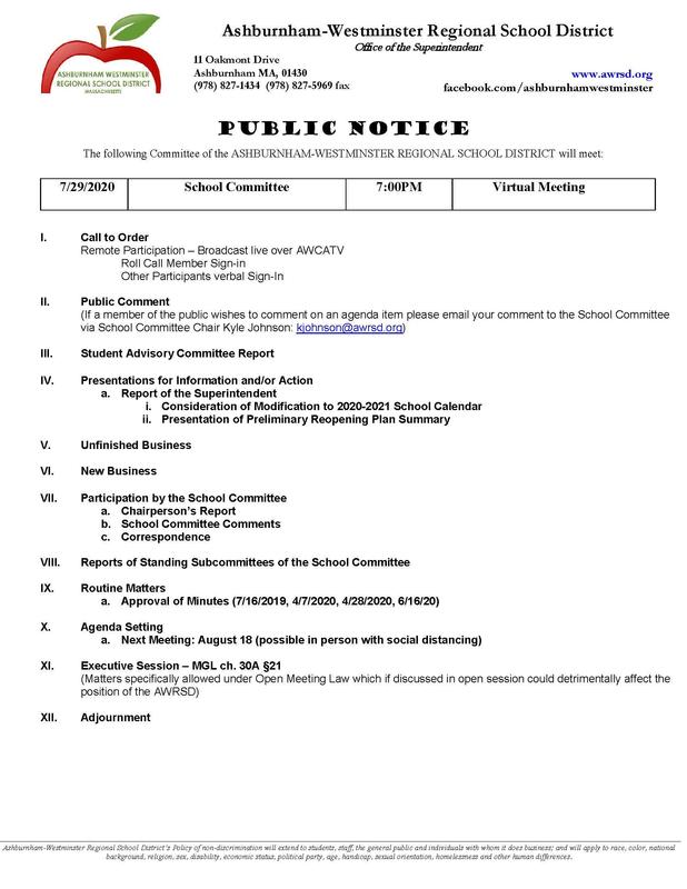 School Committee Meeting 7/29/2020