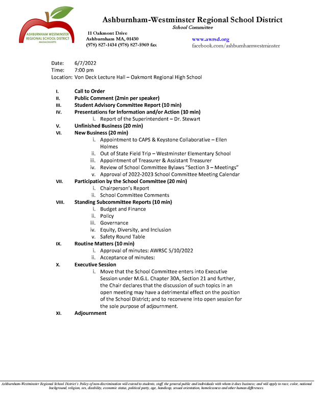 School Committee Meeting 6/7/2022