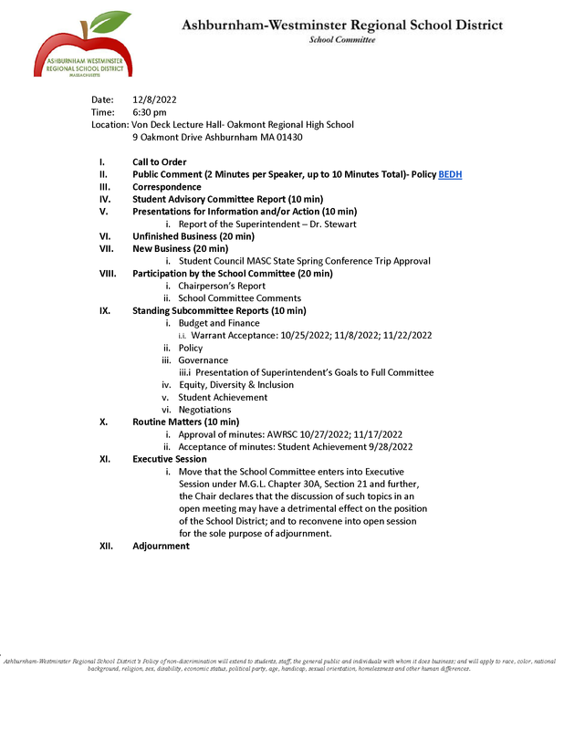 School Committee Meeting 12/8/2022